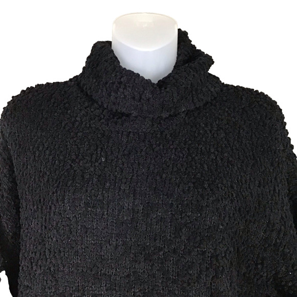Bobeau Women’s Large Black Popcorn Knit Turtleneck Sweater Hi-Low Hem NWOT - Picture 4 of 13